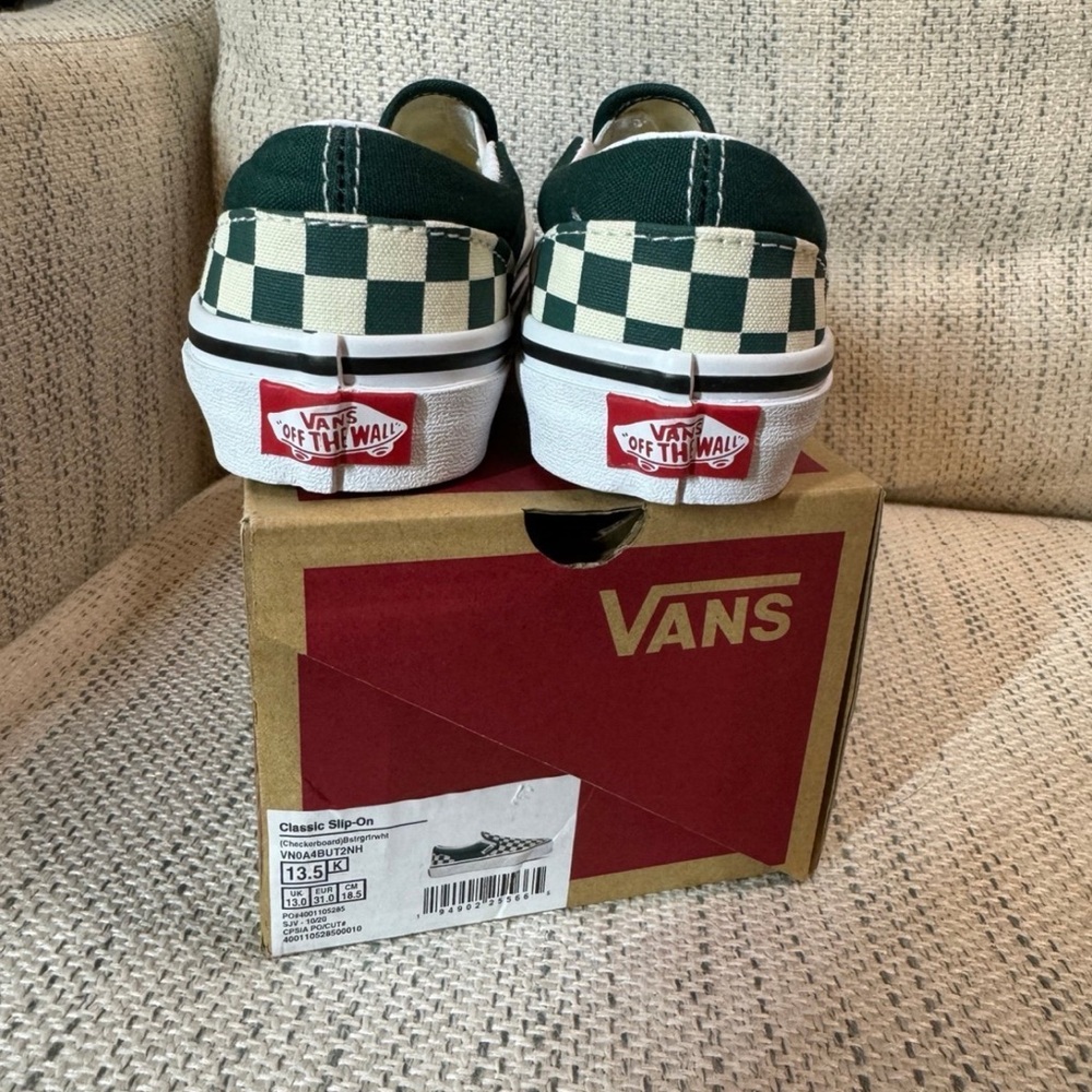 Vans 13.5 Kids Slip-Ons Checkered Green - Picture 3 of 4